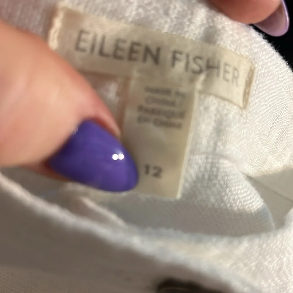 Eileen Fisher Wide Leg Pants Organic Linen Cropped White Size 12 - Picture 9 of 12